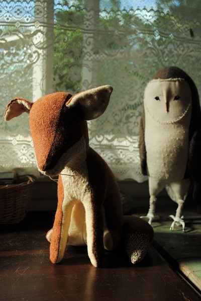 Fox and owl soft sculptures by Willowynn