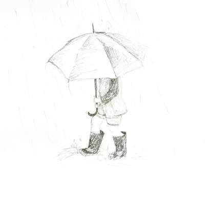 Boy with umbrella - Pencil sketch - Margeaux Davis, 2018 www.willowynn.com
