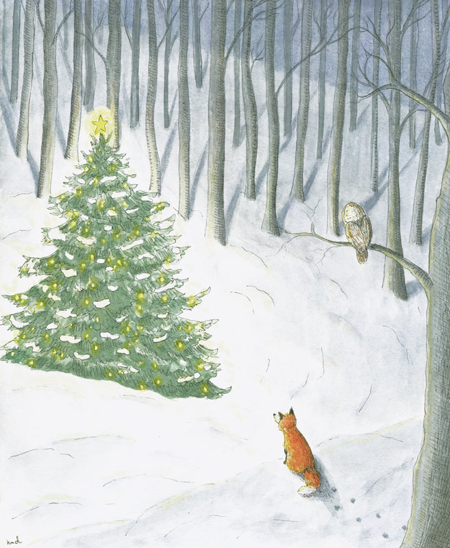 Forest Christmas.
Watercolour illustration © Margeaux Davis 2019