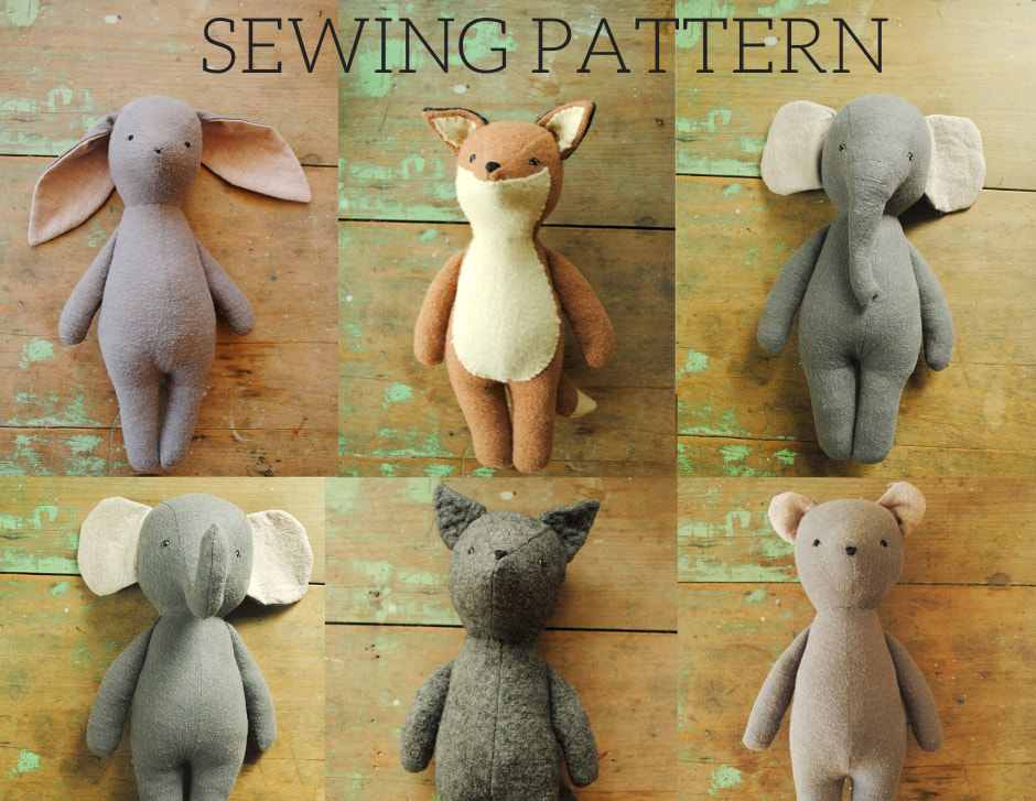 Stuffed animal doll sewing pattern set of six / soft toy digital PDF  downloads (15% discount) Bunny, bear, fox, wolf, elephants